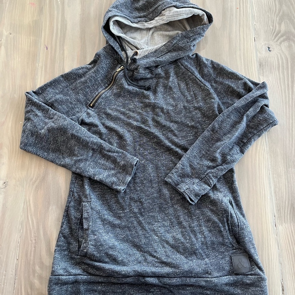 Ampersand Womens Double Hoodie Sweatshirt Gray and tribal print size: Large